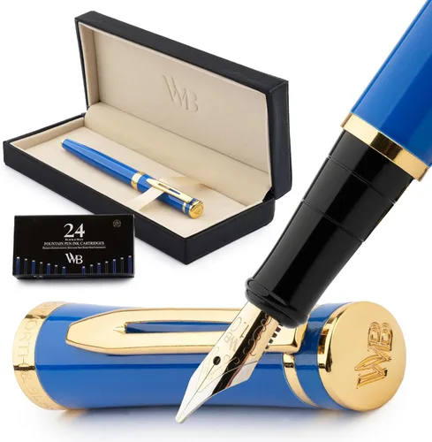 Miniatura 18 de Conjunto de pluma estilográfica Wordsworth & Black, plumín extra fino dorado de 18 quilates, incluye 24 cartuchos de tinta, convertidor de repuesto