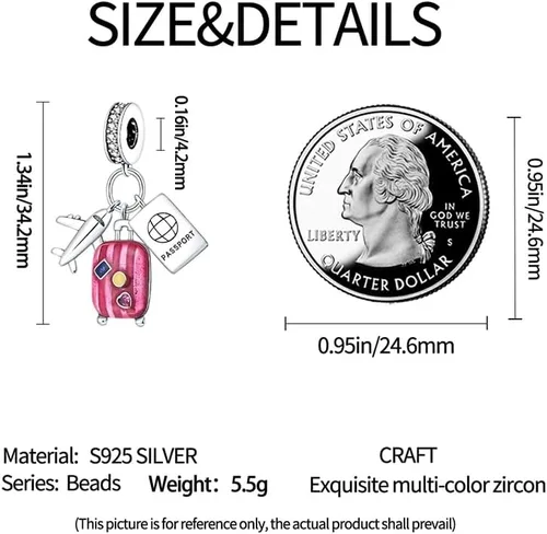 Miniatura 5 de Bead Charms fit Pandora Bracelet, 925 Sterling Silver Pendant Charm with 5A Cubic Zirconia for Necklace and Bracelet Birthday Mothers Day Jewelry