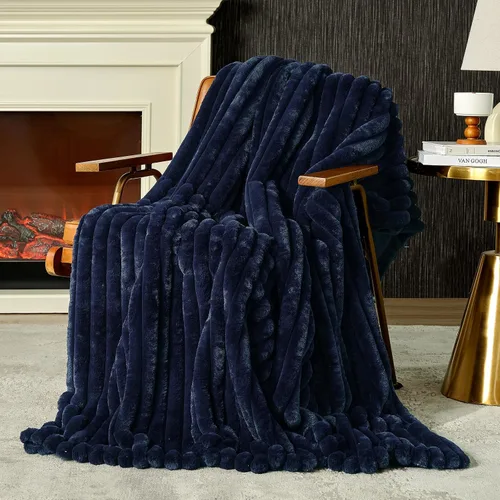 Miniatura 22 de Amélie Home - Manta de piel sintética para sofá, ultraacogedora manta mullida de felpa suave a rayas para sofá familiar, silla, dormitorio, 60 x 80