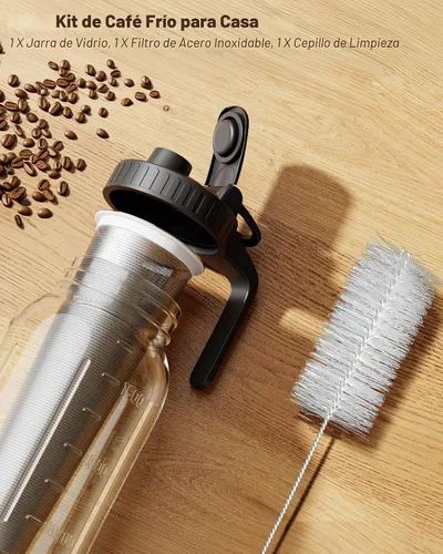 Miniatura 7 de Cafetera de Café Frío de 64oz, Cafetera para Café Helado con Filtro de Acero Inoxidable 304, Jarra Mason con Tapa y Caño (Negro)