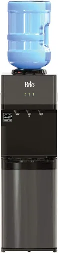 Brio Dispensador de enfriador de agua de carga superior de edición limitada, acero inoxidable negro, agua caliente y fría, cierre de seguridad para