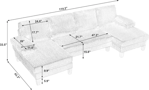Miniatura 2 de Eafurn Sofá modular simétrico en forma de U con diván doble, moderno sofá esquinero tapizado de pana de gran tamaño, asiento profundo, cómodo sofá