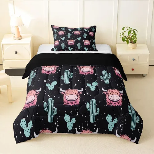 Miniatura 47 de Juego de ropa de cama de vaca de las tierras altas, edredón de ganado de las tierras altas, juego de edredón rosa floral de vaca occidental, juego