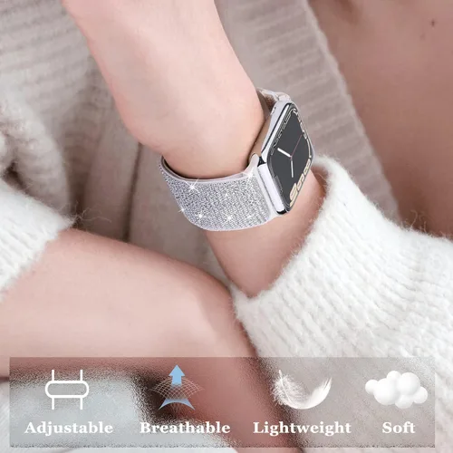 Miniatura 5 de Correas elásticas de nailon brillantes compatibles con correas de Apple Watch de 1.496 pulgadas, 1.575 pulgadas, 1.614 pulgadas, 1.654 pulgadas