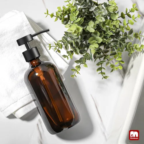 Miniatura 7 de Dispensador de jabón de vidrio ámbar GMISUN, 1 paquete de dispensadores de jabón para platos para cocina con bomba de acero inoxidable a prueba