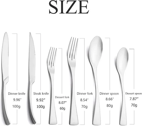 Miniatura 3 de Juego de cubiertos de plata mate con cuchillo para carne, 24 piezas de cubiertos pesados de acero inoxidable 18/10, juego de utensilios generosos