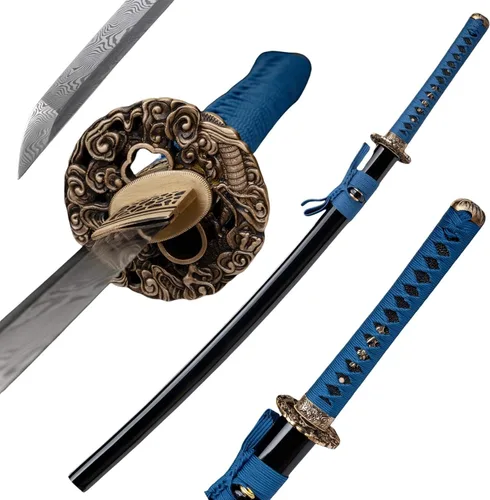Miniatura 12 de Espada Katana KAWANO, espada japonesa de Damasco de acero plegable hecha a mano, espada samurái de lama completa funcional, mango de Rayskin real