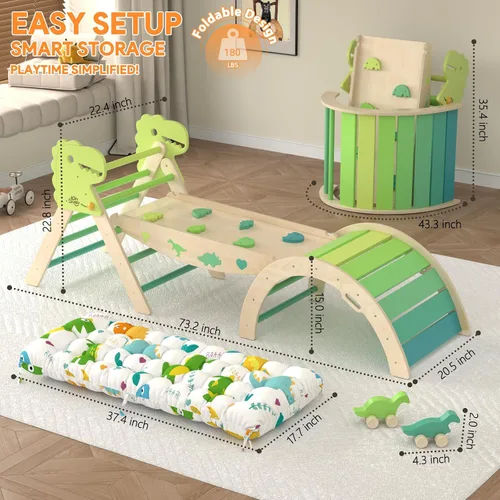 Miniatura 2 de Set de Triángulo Pikler con Cojín 9 en 1 Juguetes de Escalada para Niños Pequeños 1-3 Gimnasio de Escalada Interior para Bebés Juguetes Montessori