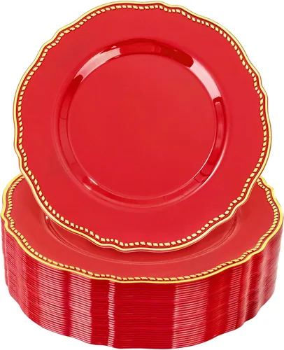 Miniatura 25 de Hioasis 100 piezas Platos de plástico blancos - Platos de cena desechables blancos de 10.25 pulgadas, Platos de cena de plástico, elegantes