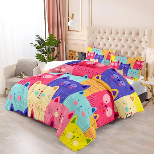 Miniatura 2 de BailiPromise Juego de edredón con diseño de gato lindo para niños, ropa de cama de dibujos animados para mascotas, 3 piezas, tamaño Queen para niños