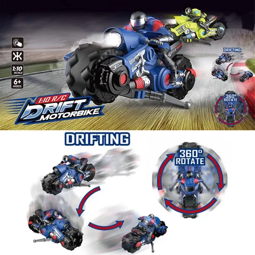 Miniatura 3 de Liberty Imports Vehículo de carreras de bicicleta de deriva con control remoto de motocicleta RC de 2.4Ghz - 1/10 R/C ciclón de alta velocidad y Azul
