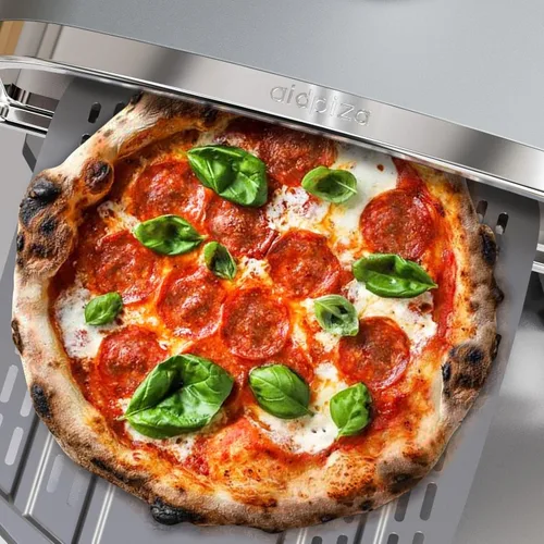 Miniatura 6 de aidpiza Horno de pizza para exteriores de 12" con pellet de madera y piedra para pizza giratoria portátil, a leña, con termómetro incorporado, Gris