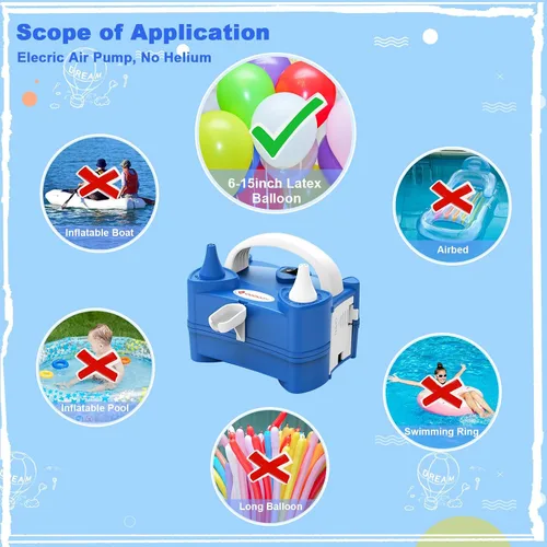 Miniatura 6 de IDAODAN Bomba eléctrica de globo de aire portátil de doble boquilla de 110 V 600 W, inflador eléctrico de globos para decoración de fiestas de niños