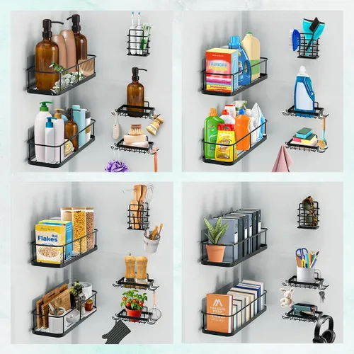 Miniatura 9 de Sben Organizador adhesivo para ducha, no requiere taladro, paquete de 5, organizador de ducha de baño con 2 jaboneras y soporte para cepillo