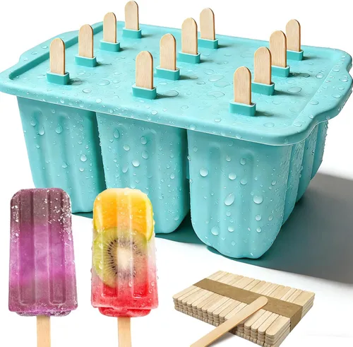 12 moldes de silicona para paletas, soporte reutilizable para hacer paletas con 50 palitos, molde para hacer helado para tartas de helado casero