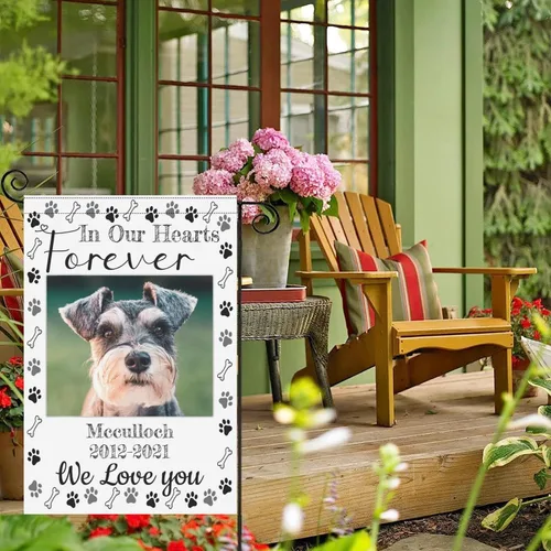 Miniatura 4 de Bandera Conmemorativa Personalizada - Banderas Conmemorativas de Jardín para Mascotas Perros en Memoria Amorosa con Foto Nombre Fecha para Bandera