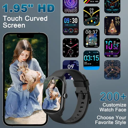 Miniatura 5 de Reloj inteligente para hombres y mujeres, reloj inteligente de pantalla curva HD de 1.95 pulgadas (respuesta/hacer llamadas), rastreador