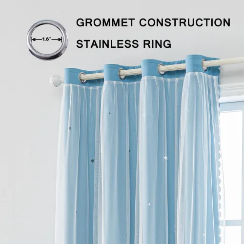 Miniatura 2 de Cortinas Opacas de Arcoíris Ombré para Dormitorio de Niñas, Sala de Estar, Rayas Oscurecedoras de Doble Capa con Cortes de Estrellas, Decoración