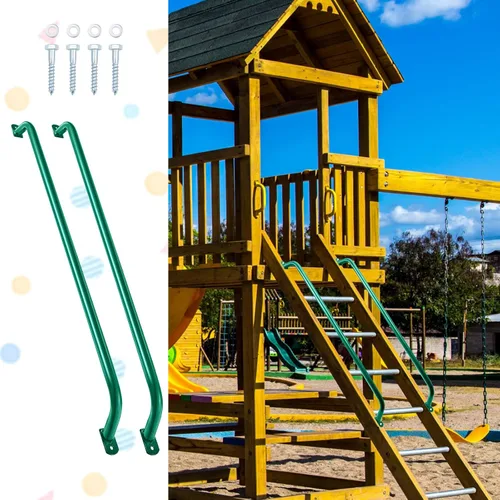 Miniatura 6 de Lounsweer 2 Pcs Playground Accessories Metal Safety Handles Playhouse Ladder Handle Long Grab Handle Bars for Treehouse Rock Climbing Wall
