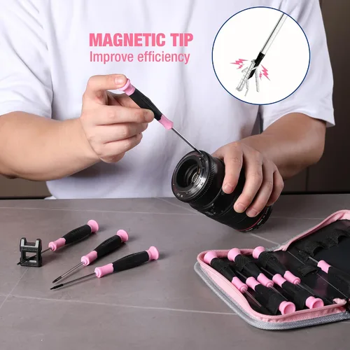 Miniatura 3 de WORKPRO Juego de destornilladores de precisión de 10 piezas con bolsa, destornilladores pequeños magnéticos con Phillips, ranurados, Torx Star, kit