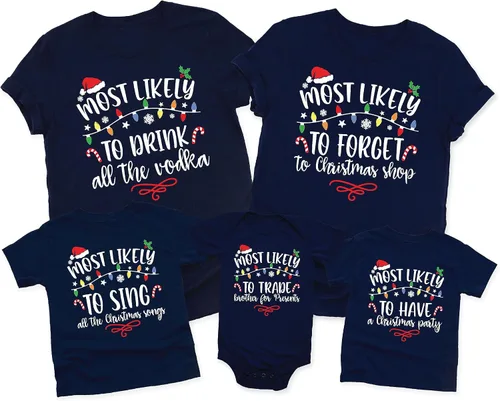 Miniatura 3 de Most Likely to Christmas Shirts - Family Matching Christmas Shirts - Funny Holiday Graphic T-Shirt for Men & Women Black