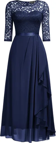 Miniatura 5 de Miusol Vestido largo de dama de honor con mangas 34 de contraste y encaje floral elegante para mujer