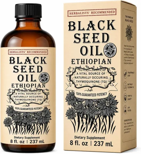 Aceite de semilla negra etíope de 8 onzas – Nigella sativa prensada en frío | Aceite de semilla de comino negro con alto contenido de timoquinona al