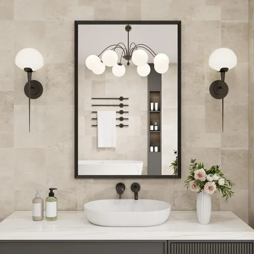 Miniatura 61 de JISOSO - Espejo de baño de 24x36 pulgadas con marco de metal cepillado color níquel, espejo con marco de metal cepillado plateado para pared, espejo
