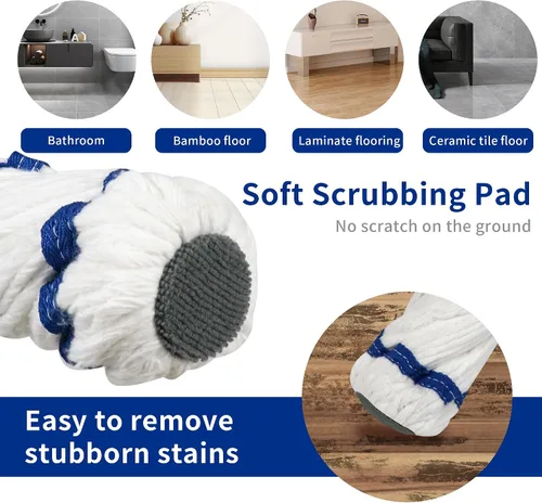 Miniatura 3 de Silkyhose Escoba Auto-Escurrimiento Giratoria de Algodón con Mango Largo para Seco y Húmedo con Rotación para Limpieza de Pisos de Cocina, Baño