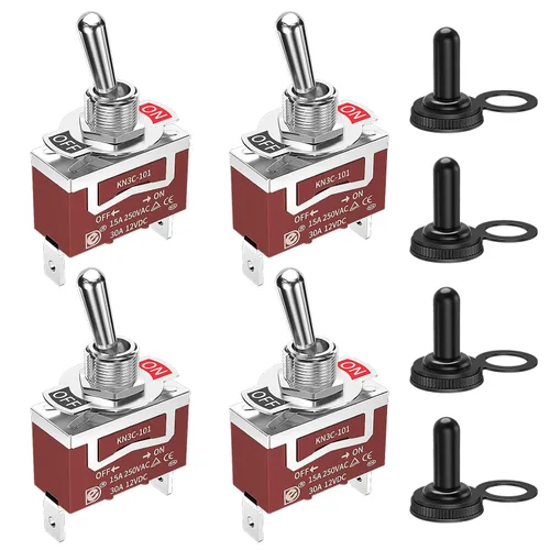 RVBOATPAT Interruptor de palanca impermeable de 12V para barco marino, automóvil, coche, SPST, 2 pines, interruptor de palanca ON/OFF con cubierta