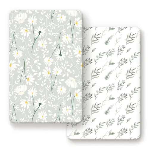 Miniatura 20 de GRSSDER Juego de 2 sábanas ajustadas de punto de jersey elástico ultra suave, paquete portátil y mini sábanas para niñas, elegante acuarela rosa