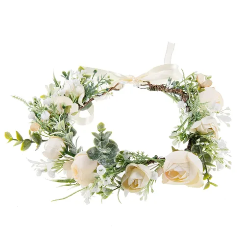 DreamLily Corona de flores de camelias para niñas, diadema floral para el cabello, corona para el pelo, pieza floral para el cabello para A-champán