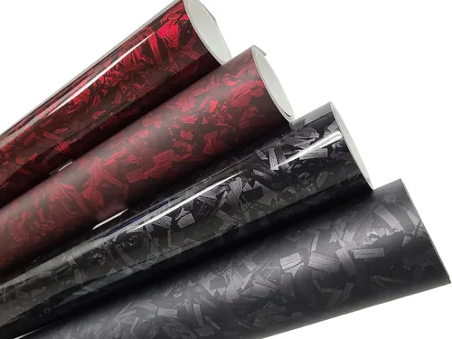 Rollo de vinilo forjado de fibra de carbono forjado mate brillante CF negro y rojo para automóvil, liberación de aire, sin burbujas (rojo brillante,