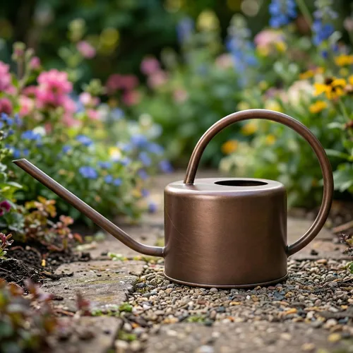 Miniatura 9 de Topadorn Regadera de metal de 1.3 L con boquilla larga, regadera de plantas de interior de bronce, regadera de jardín resistente al óxido con mango