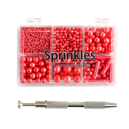 Miniatura 11 de Kasvan Gránulos de azúcar dorados y plateados, perlas de caramelo comestibles con bolígrafo espolvoreador de 4 garras, 8.32 onzas, paquete de caja
