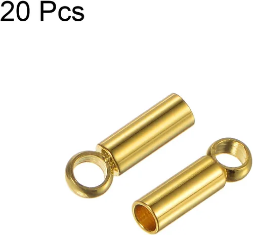 Miniatura 3 de HARFINGTON 20 tapas de extremo de cordón de 0.059 in de identificación de acero inoxidable para manualidades, pulseras, collares, borlas, tono dorado
