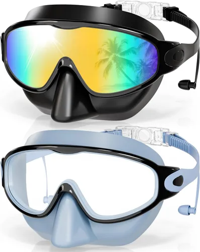 Miniatura 11 de Aegend Gafas de natación con cubierta para la nariz, paquete de 2 máscaras de natación de visión amplia, antivaho/UV