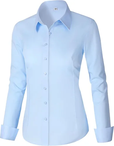 Miniatura 25 de CUNLIN - Camisas de manga larga con botones de algodón para mujer, ajustadas, camisas formales de vestir para el trabajo, blusas de trabajo, tops