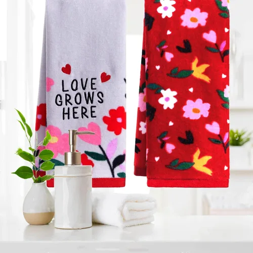 Miniatura 5 de VOOVA & MOVAS Juego de 4 toallas de mano para el día de San Valentín para el baño, juego de 4 unidades, 100% algodón suave, (16 x 25 pulgadas)