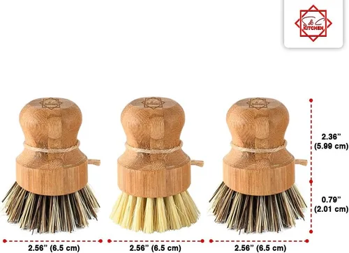 Miniatura 2 de S&C Kitchen - Cepillo de bambú para limpiar sartén, verduras, platos, wok, platos para cocina, baño, hecho de cerdas de palma y sisal con mango