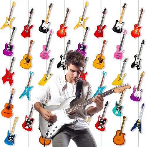 Miniatura 6 de 8 guirnaldas colgantes de guitarra para guitarra, decoración de fiesta de cumpleaños, guitarra, música, techo, decoración de pared para habitación
