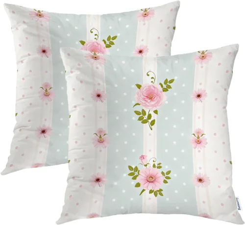 Batmerry Juego de 2 fundas de almohada decorativas florales de 18 x 18 pulgadas, fundas de almohada estilo shabby chic vintage con rayas rosas y