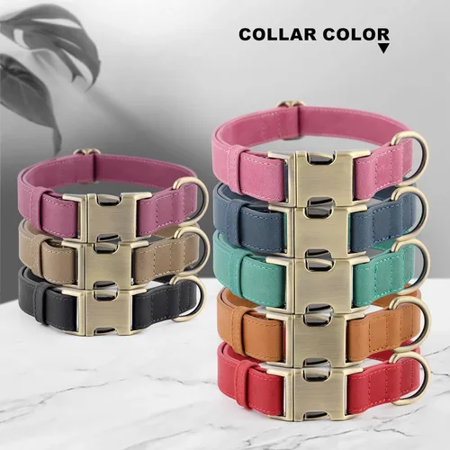 Miniatura 8 de Collar de cuero genuino para perro Plutus Pet – Collar ajustable para mascotas con hebilla de metal de liberación rápida, cuero suave y auténtico