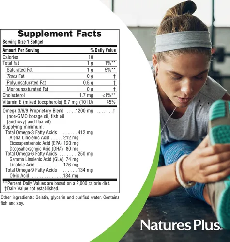 Miniatura 5 de NaturesPlus Ultra Omega 3 6 9 - 1200 mg, 120 cápsulas blandas - Aceite de borraja, aceite de pescado, suplemento de aceite de lino - Sin gluten