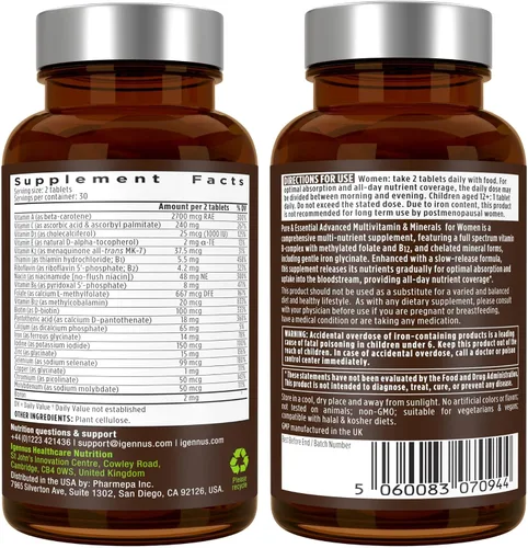Miniatura 7 de Multivitamínico y minerales para mujeres + paquete vegano de complejo de astaxantina, multivitamínico avanzado de liberación sostenida con hierro +