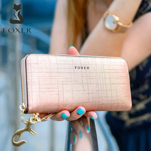 Miniatura 7 de FOXER - Billetera de piel para mujer con dos divisiones tarjetero y correa para la muñeca
