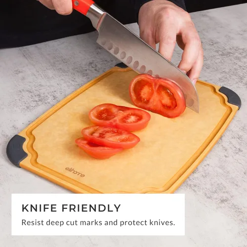 Miniatura 5 de Elihome Essential Series - Juego de tablas de cortar de madera 2 en 1 para cocina, tabla de madera para cortar verduras, pan, queso, carne