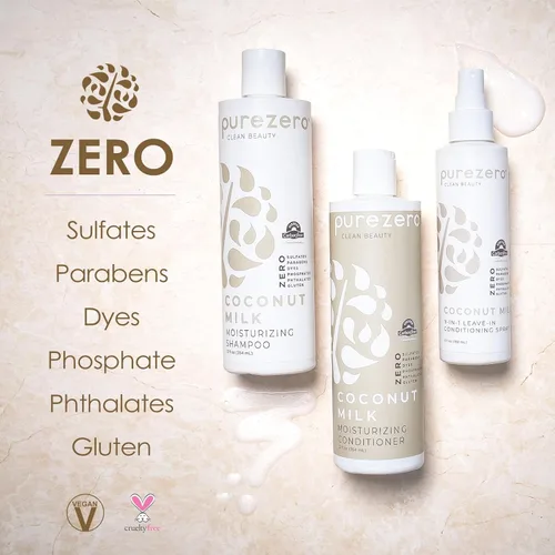 Miniatura 2 de Purezero Paquete de leche de coco [champú + acondicionador de 20 onzas + acondicionador + acondicionador sin enjuague 9 en 1] - Hidratación intensa