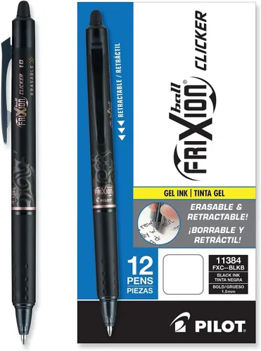 Miniatura 3 de PILOT FriXion Clicker - Bolígrafos de tinta de gel borrables, recargables y retráctiles, punta gruesa, tinta negra, paquete de 12 (11384)