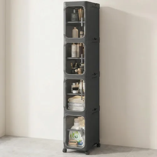 Miniatura 9 de KHNR Armario de almacenamiento de baño delgado de 3 niveles, gabinetes de almacenamiento plegables, almacenamiento de baño estrecho, organizador